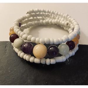 Jo-Made Intentions Bracelet Handmade White Stone & Semi Precious Beaded Wrap
